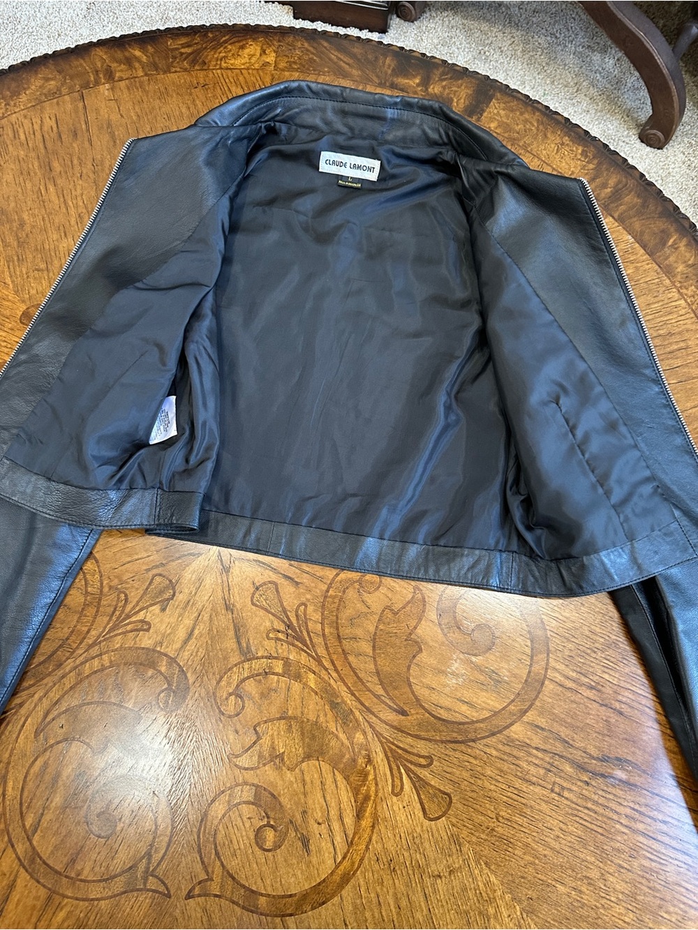 Claude Lamont Leather Jacket L Cropped Zip Biker Downtown Girl Minimalist - Picture 13 of 13